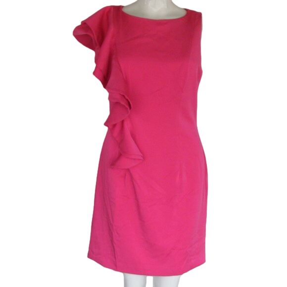 MAC DUGGAL Dress, 12, Bold Pink, Statement Shoulder/Ruffle, Asymmetrical - Picture 6 of 10